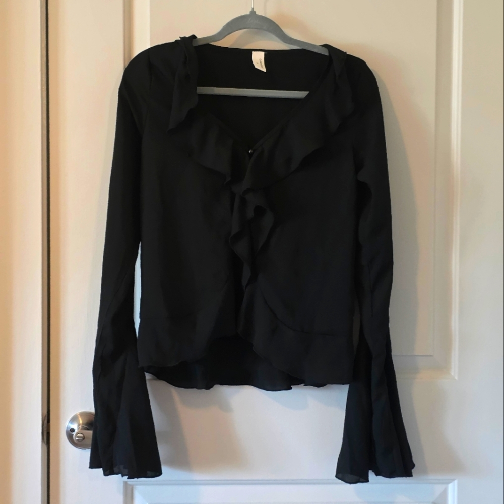 Commense Black Ruffled Bell Sleeve Blouse